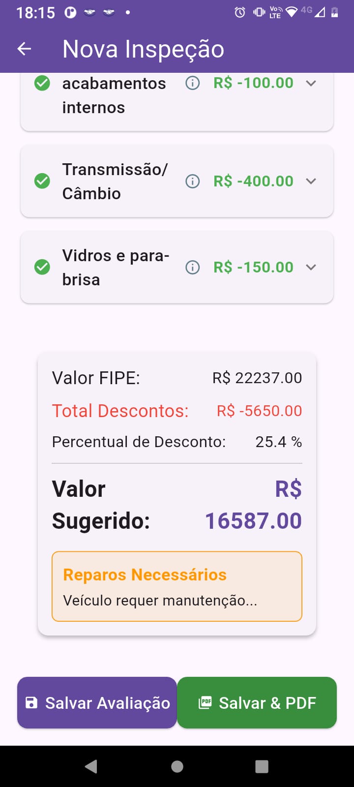 Tela de avaliação VerifiCar